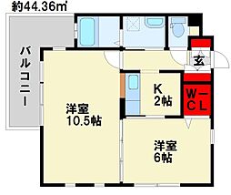 アーバンコート若園 2階2Kの間取り