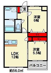 MDIプラデリビオ行橋駅前 2階2LDKの間取り