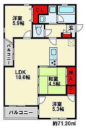 ニューガイアソラーレ葛原 3LDKの間取図画像