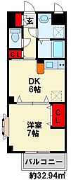 ヴィラージュA 1DKの間取図画像