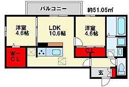 MER行事 B棟 2LDKの間取図画像