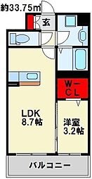 コンフォールパピヨン 1DKの間取図画像