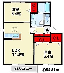 ヴィラシャーメゾン苅田ノワール 2LDKの間取図画像
