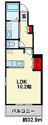 サニーヴィラB 1Kの間取図画像