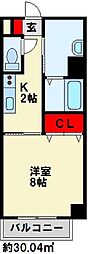 ニューアンジュ下曽根 1Kの間取図画像