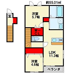 レジデンス富士見 2LDKの間取図画像