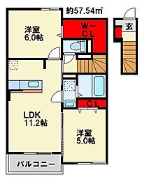 コスモスA 2LDKの間取図画像