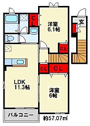 フォルトゥーナB 2LDKの間取図画像