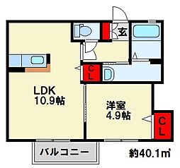 ヴィラソレーユ 1LDKの間取図画像