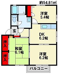 パット・ターン・ヒルズB 3DKの間取図画像