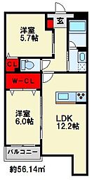 仮)プレステージ行橋泉中央 2LDKの間取図画像