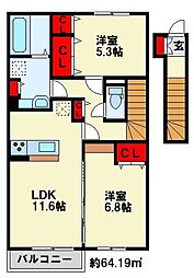 タウンコートカレラ5 2LDKの間取図画像