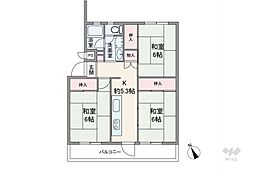ライオンズマンション箕面F棟 3DKの間取図画像