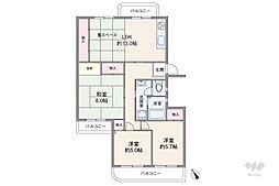 府公社山田西B団地A-15棟 3LDKの間取図画像