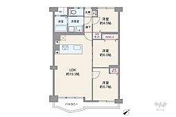 府公社千里桃山台団地A-1棟 3LDKの間取図画像