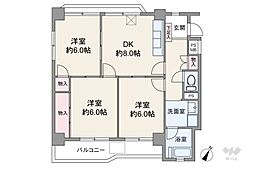 緑地公園第二ダイヤモンドマンション 3DKの間取図画像