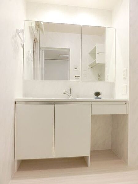 画像9:鏡が大きな洗髪洗面化粧台