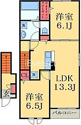 JR内房線 五井駅 徒歩25分の賃貸アパート 2階2LDKの間取り