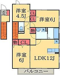 JR京葉線 蘇我駅 徒歩22分の賃貸アパート 2階3LDKの間取り