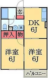 京成千原線 学園前駅 徒歩8分の賃貸アパート 2階2DKの間取り