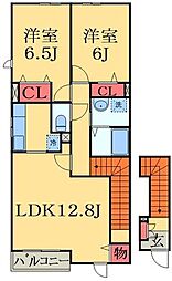 JR外房線 土気駅 徒歩11分の賃貸アパート 2階2LDKの間取り