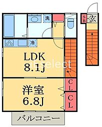 ナリトモ仁戸名D 2階1LDKの間取り