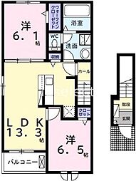 JR内房線 姉ケ崎駅 バス9分 千種中学校入口下車 徒歩7分の賃貸アパート 2階2LDKの間取り