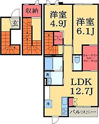 JR内房線 浜野駅 徒歩24分の賃貸アパート 3階2LDKの間取り