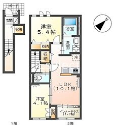 JR東金線 東金駅 徒歩23分の賃貸アパート 2階2LDKの間取り