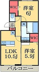 JR内房線 五井駅 3.2kmの賃貸アパート 3階2LDKの間取り