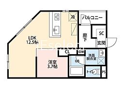 JR京葉線 蘇我駅 徒歩4分の賃貸マンション 2階1LDKの間取り