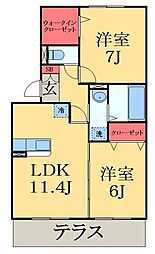 JR内房線 浜野駅 徒歩6分の賃貸アパート 1階2LDKの間取り