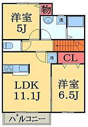 JR京葉線 蘇我駅 徒歩12分の賃貸アパート 2階2LDKの間取り