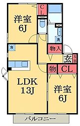 メイプルハウスC-3 2LDKの間取図画像