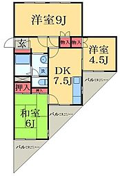 コモンシティハイツA 3DKの間取図画像