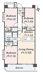 クレッセント二子多摩川2 3LDKの間取図画像