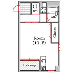 スクエア明幸 1Kの間取図画像