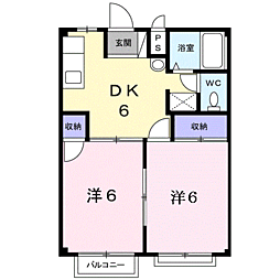 シティハイツ日出 1階2DKの間取り