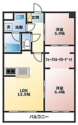 フローラ荘園 1階2LDKの間取り