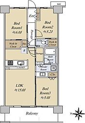 シティテラス横濱長津田 4階3LDKの間取り