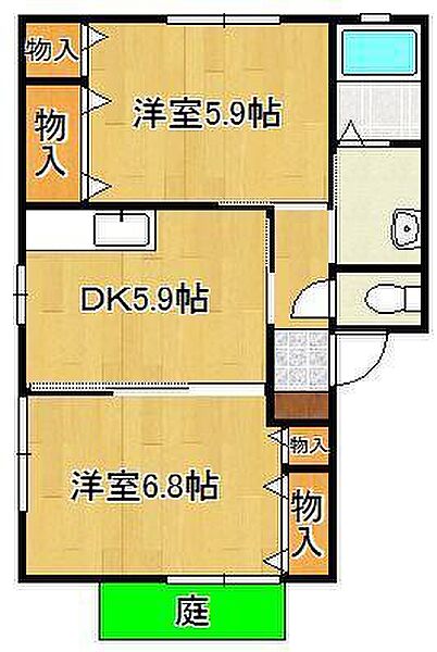 アヴニール緑ヶ丘 ｜福岡県北九州市小倉北区緑ケ丘2丁目(賃貸アパート2DK・1階・45.80㎡)の写真 その2