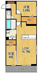 アピアランス中井 2階2LDKの間取り