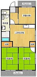 シャトレ中井 3DKの間取図画像