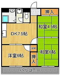 プランドール西小倉駅前 3DKの間取図画像