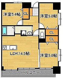 レジーナスイート田町 3LDKの間取図画像