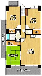 アヌビアス紫川 3LDKの間取図画像