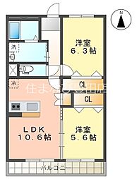 エメラルドホーム 1階2LDKの間取り