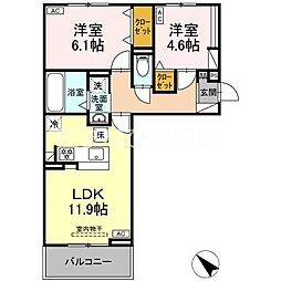ラコリーナ花園 1階2LDKの間取り