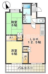 サンライズ美里 4階2LDKの間取り