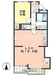 マリンハイツ 3階1LDKの間取り